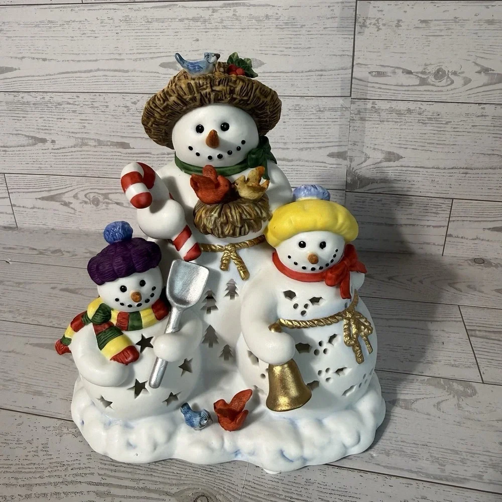 Party Lite Partylite Retired Snowbell 3 Snowman Tealight Candle Holder P7702 NIB